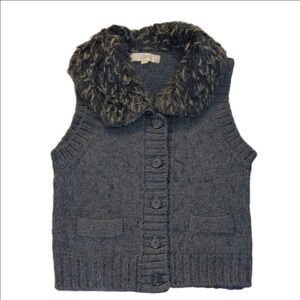 LOFT Vintage Dark Gray Faux Fur Collar Vest